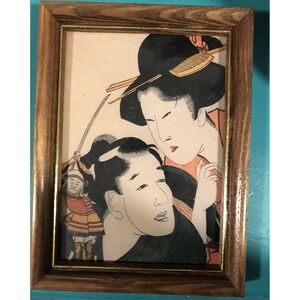 MCM Kitagawa Utamaro Woodblock Print c. 1920's Framed 5x8"